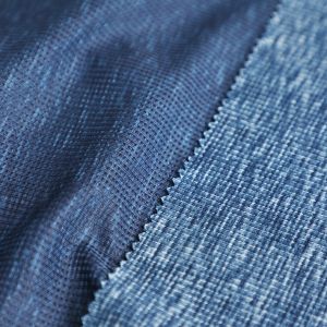 Blue Cationic Polyester Single Jersey Fabric Spandex Waffle Knit