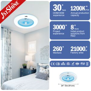 24 Inch Plastic Bedroom Ceiling Fan Light Fixtures With Remote Control