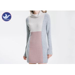 China Long Sleeves Grey High Neck Jumper Dress , Roll Neck Knitted Jumper Dress on sale