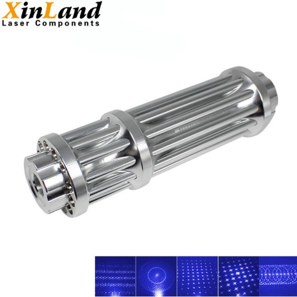 Quality 450nm 1000mW High Power Blue Laser Pointer Pen with Five Tips Twinkling Star Pattern Silver Aluninum for sale