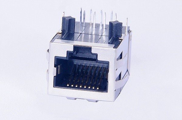 Quality PoE 1X1 Magnetic RJ45 Jack , Tab Down 1000BaseT RJ45 PCB Connector 0813-1X1T-K8 for sale