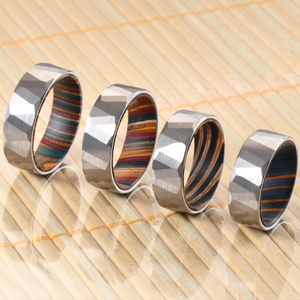 Sample Making Service Classic 8mm Black Tungsten Ring with Inlay Turquoise Wood for Men's Wedding or Anniversary Party