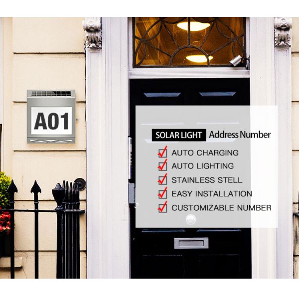 Solar Powered House Numbers Waterproof LED Illuminated Address Plaques for Outdoor