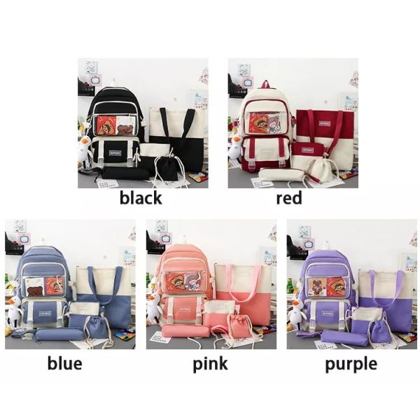 OEM 1.35 Inch Girls School Bag Set Large Capacity 5 In 1 Backpack Sling Pencil Bag
