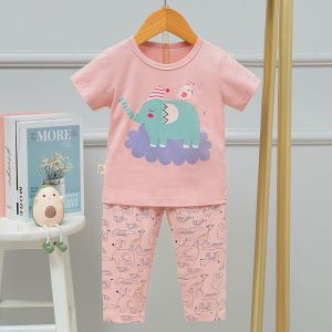 China 5% Spandex Short Sleeve Long Pants Children'S Pajamas Sets Cartoon Pj Set 100cm Height on sale