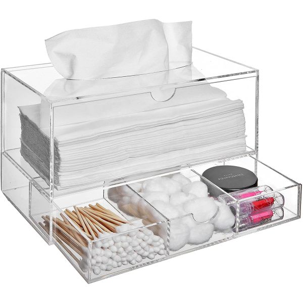 Stackable Acrylic Boxes Containers Countertop Bins Tissue Bathroom Drawer Cosmetic 9.3x5x6.3inches