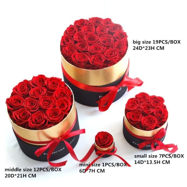 Long Lasting Preserved Rose In Box Suede Round Boxes Preserved Roses Box Gifts