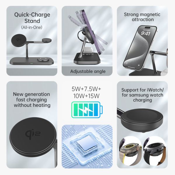 Universal Qi 2 Wireless Charger Station for Smart Devices Charging at <8mm Distance 110-205KHz
