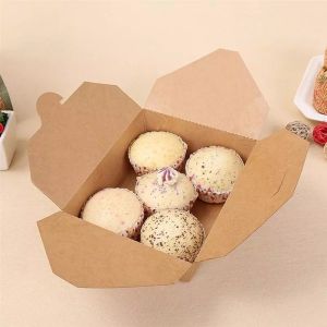 1300ml Biodegradable Kraft Paper Sandwich Box Disposable Food Packaging Bento