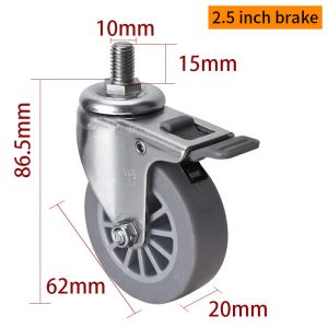 EDL Mini Caster Wheels 2.5inch 30kg Threaded TPE by Swivel and Brake type