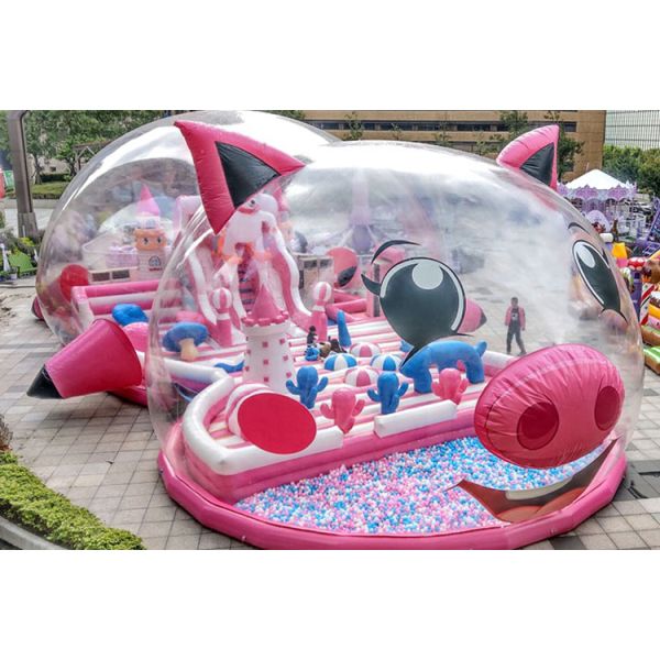 Commercial Pink Pig Inflatable Playground With Bubble Tent Cover