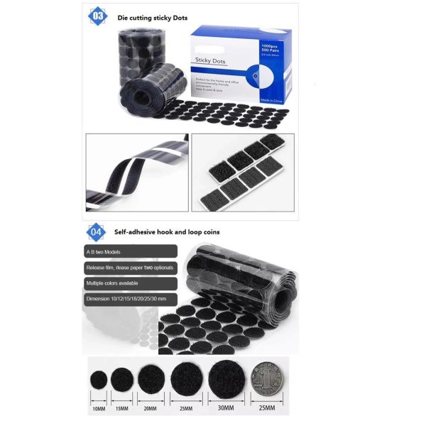 Customized Shape Round Square Heavy Duty Back Glue Self Adhesive Hook And Loop Magic Strap/ Coin/ Dots 4