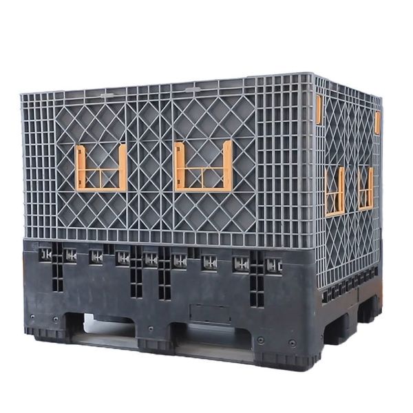 Quality HDPE Solid Plastic Box Packaging Plastic Pallet Bulk Container With Wheel Heavy Duty 4 Way Entry Solid Storage Stackable Pallet Boxs With Wheels for sale