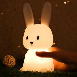 Cute Soft Rabbit Silicone LED Night Light With Touch Sensor Color Change