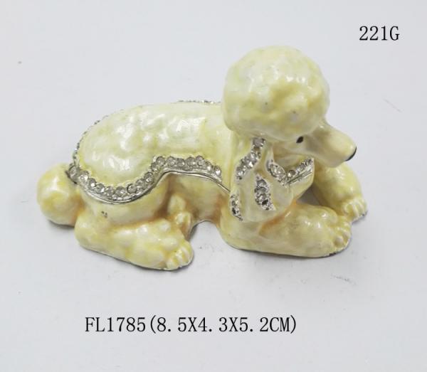 Quality Fashion metal alloy dog trinket Jewelry Box pewter white cute dog trinket Jewelry Box for sale