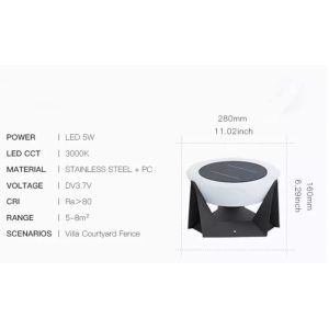 Solar Pillar Light with Support Dimmer Long Lifespan and Working Time hours of