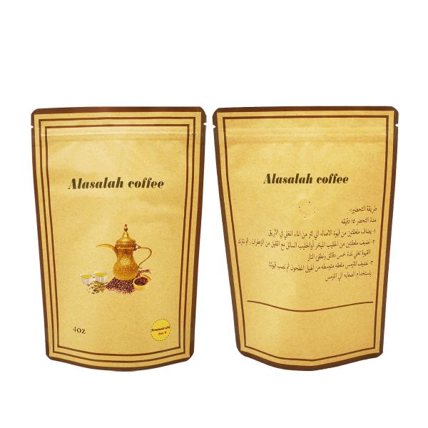Custom Deisgn 250g Foil Coated Kraft Paper Stand Up Coffee Pouches With Valve