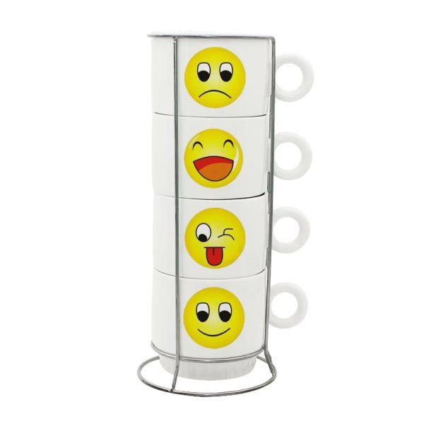 Sublimation Blank Stackable Mug Set Cute Heat Transfer Coffee Mugs Custom Set Of 4 Mug With Metal Rack