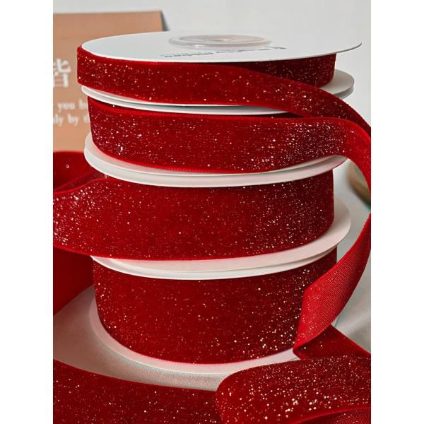 Shinny Glitter Velvet Ribbon 6mm-38mm Deep Red Velvet Ribbon Soft