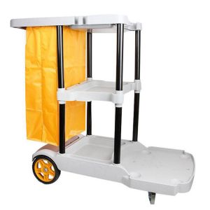 Commercial Grey Plastic 3 Shelf Custodial Cleaning Carts