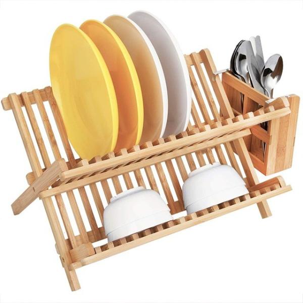 BAMBOO Rectangle Folding Plates Cups Stand Holder Collapsible Dish Drying