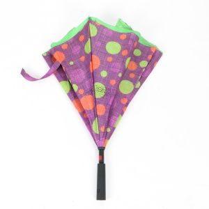 Auto Open Reverse Inverted Umbrella With Torchlight LED Handle 190T Pongee