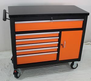 Electrostatic powder spraying Black and Orange 8 Drawer Roller Cabinet with
