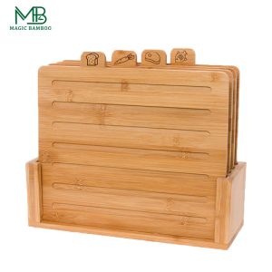 Wholesale Bamboo cutting board set 4 coded with stand from china suppliers