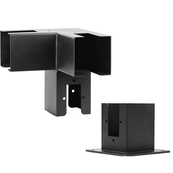 Quality Black Modular Pergola/Gazebo Kits Steel Q235B 3-way Corner Bracket with Anchors Base for sale