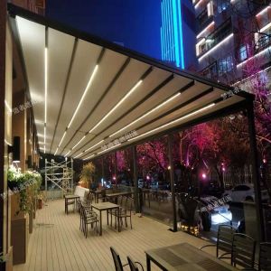 China Industrial-Grade Aluminum Patio Cover UV-Resistant Polyester Canopy Commercial Retractable LED Sunshade System on sale