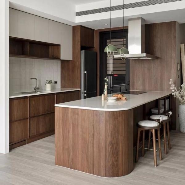 Customized Modern Gray Wood Grain Kitchen Cabinet High Quality 3D Automatic Smart PVC Design MDF Carcase Glass Door