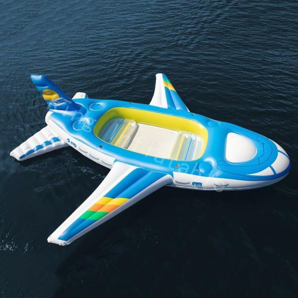 Blue 0.9mm PVC Tarpaulin Big Inflatable Water Toy Floating Airplane