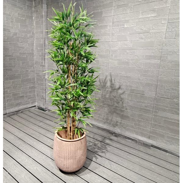 Light Tan Studded Design Round Fiber Clay Outdoor Planter Architectural Landscaping Design