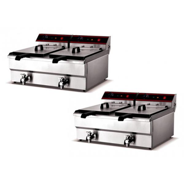 Stainless Steel Electric Snack Machine With Oil Pump French Fries Deep Fryer 2 Tanks Baskets