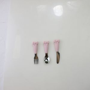Bow Know Stainless Steel Baby Spoon Silicone Handle Fork Knife Feeding Set