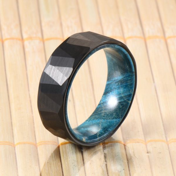 Sample Making Service Classic 8mm Black Tungsten Ring with Inlay Turquoise Wood for Men's Wedding or Anniversary Party