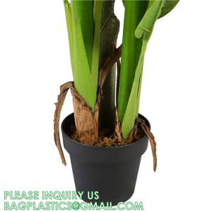 Artificial Plants Fake Banana Tree with Green Leaves in Plastic Pot Faux