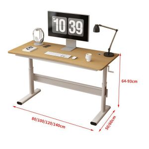 Hand Crank Height Adjustable Desk for Classroom Custom Brown Wooden Manual Study