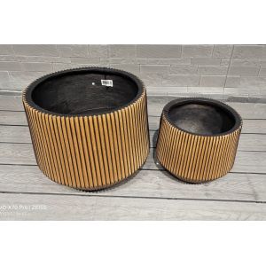 Golden - Brown Hue Stripe Patterns Round Fiber Clay Planter Durable Office