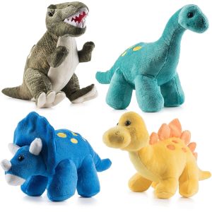 Green Tyrannosaurus plush toy with long pointed teeth A dinosaur plush toy made