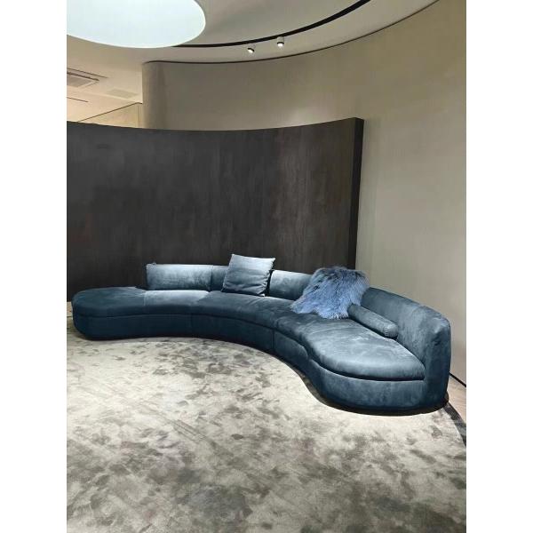 Blue Curved Sectional Sofa Fabric U Shape Lobby Reception Set Furniture