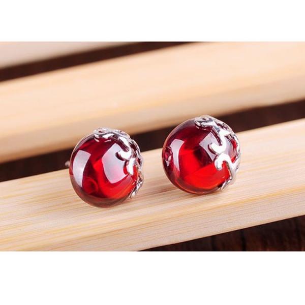 Sterling Silver 10mm Round Red Garnet Stud Earrings Vintage Thai Silver Jewelry(E11065RED)