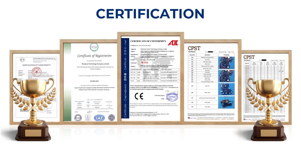 Product certifications and patents documentation for Voda TV Box