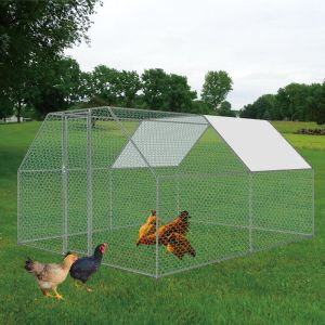 Galvanized Metal Chicken Coop Cage with Cover Walk In Chicken Cage Pen Run 10' W