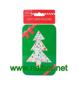 China Rectangular shape tin gift card holder with hanging card bag on sale