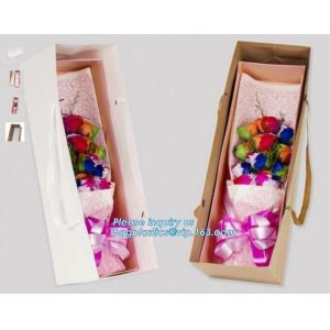 Unique flat bottom color high class paper carrier die cut handle paper flower