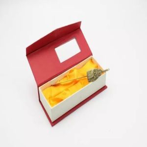 Wholesale custom red bookmark gift box with silk cloth hinged rigid bookmark box with window from china suppliers