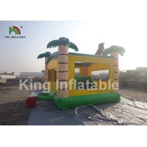 Palm Tree Yellow Inflatable Kids Jumping Castle With Step And Mesh