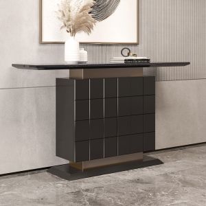 Two Doors Stainless Console Table Dark Oak Marble Top Console Table