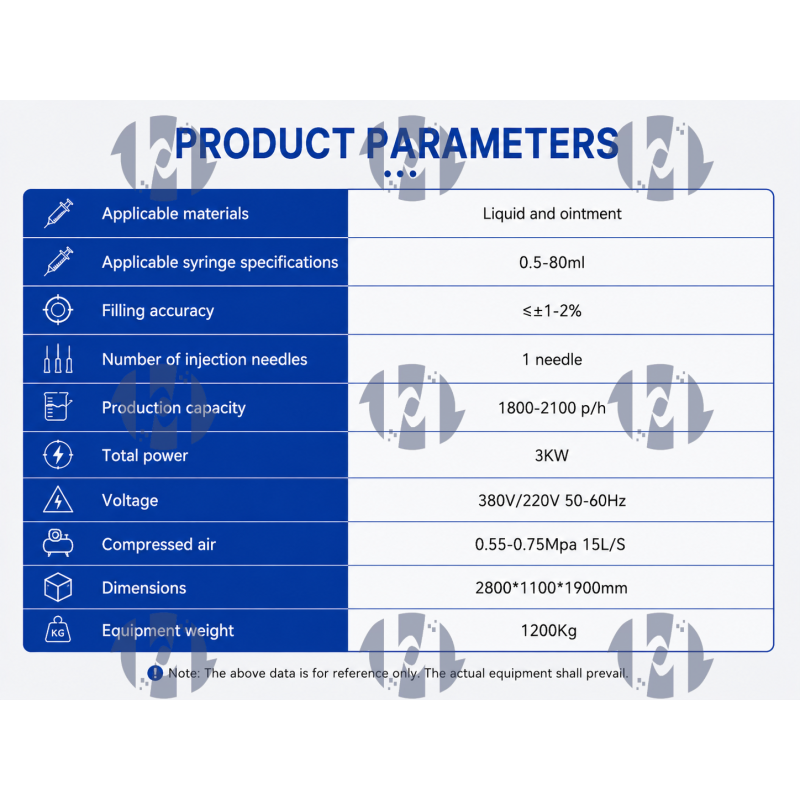 Technical specifications of syringe filling machine